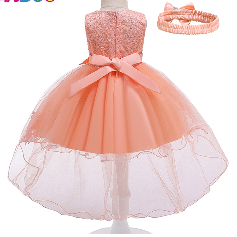 Ansoo European og American Baby Dress Lace Pink Princess Trailing kjole til 100 dages fest