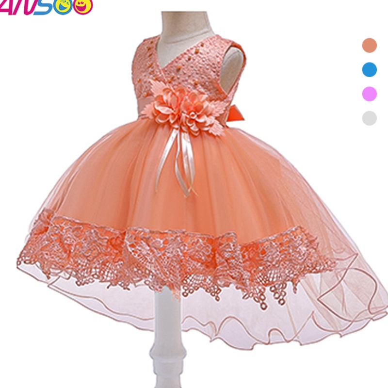 Ansoo European og American Baby Dress Lace Pink Princess Trailing kjole til 100 dages fest