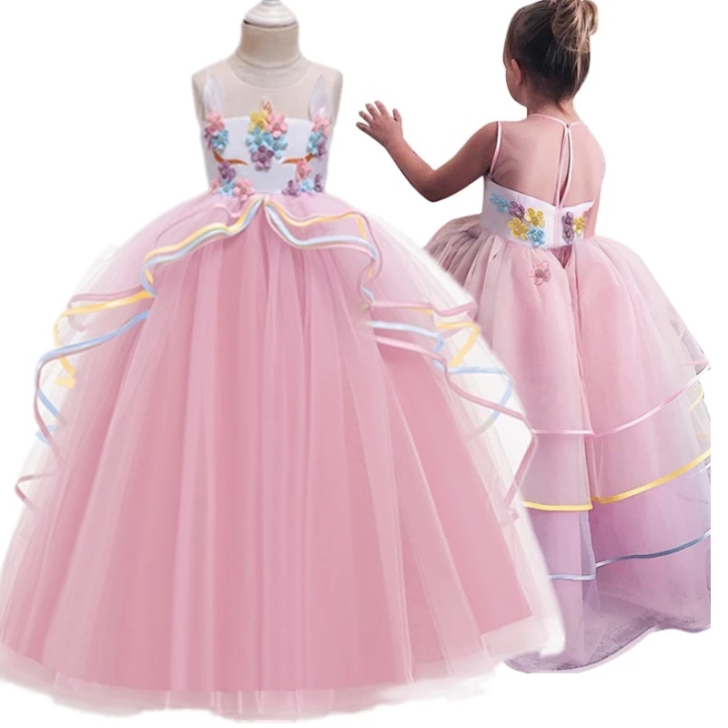 Fancy Girl Halloween Unicorn Party Long Dress Princess Girls Costume For Kids Clothes Baby Girl Frocks Børnetøj