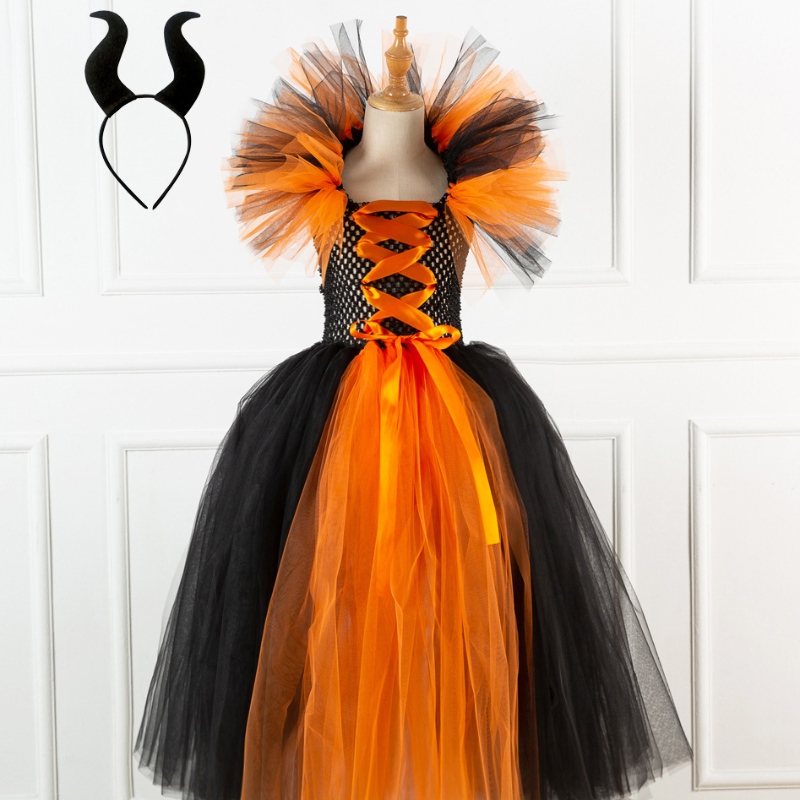 Fancy tutu kjole til piger ond dronning Magic Witch Villain Kids Mal Evie Princess kostume med hovedbeklædning
