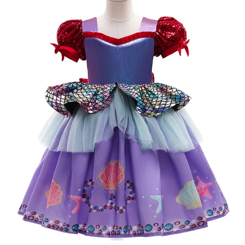 Ansoo Amzdreams 2022 Ny fabrik børnefest fødselsdagstøj Prinsesse Havfrue Girl Purple Tutu -kjole med hovedbånd Mermaid Kjole