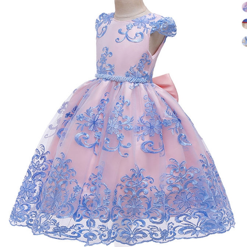 Ansoo 2022 5 Farver Nye børns tøj Bryllup Maxi Lækager Back Girl Dress Lace Princess Blue Dress