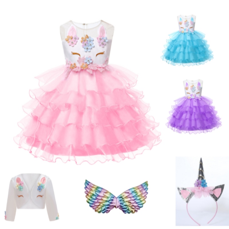 Engros 2-12 år børn småbarn blomster piger tutu kjole regnbue prinsesse fødselsdag baby piger fest enhjørning dres