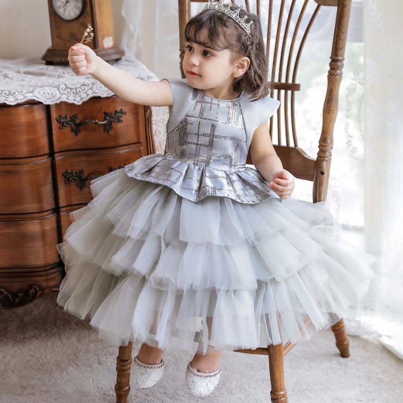 Baige 2022 Ny flerlags dejlig blomsterpige kjole lille pige fe prinsesse kjole baby pige kjoler 2 år