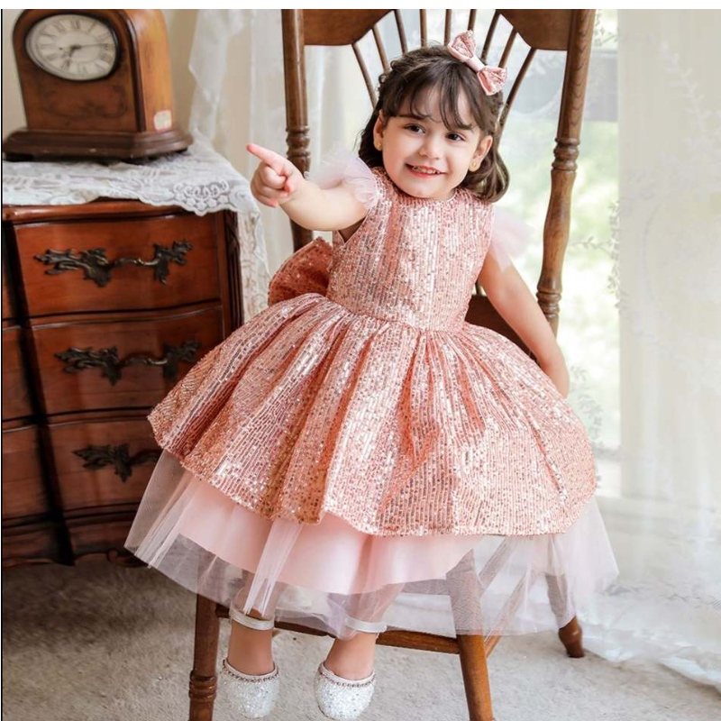 Baige baby spædbarn pige dåb kjole blomstnyfødt prinsesse kjole sequined dåb kjoler