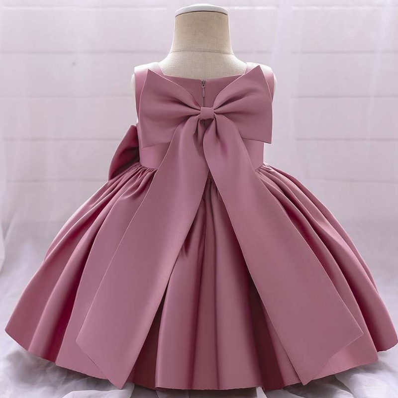 Baige bowknot lille pige prinsesse kjole vestlig stil ærmeløs et år gammel blomsterpige fødselsdagsfest kjole