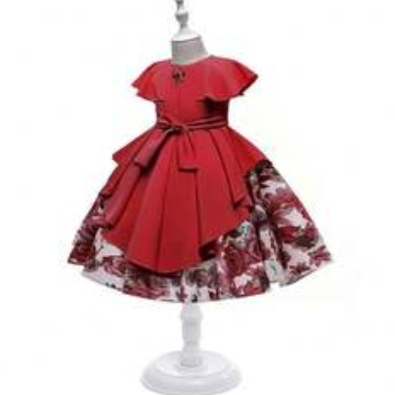 In-lager Baby Beading Satin Girl Dress Kilde Børn Frock Design Børn CNY Tøj