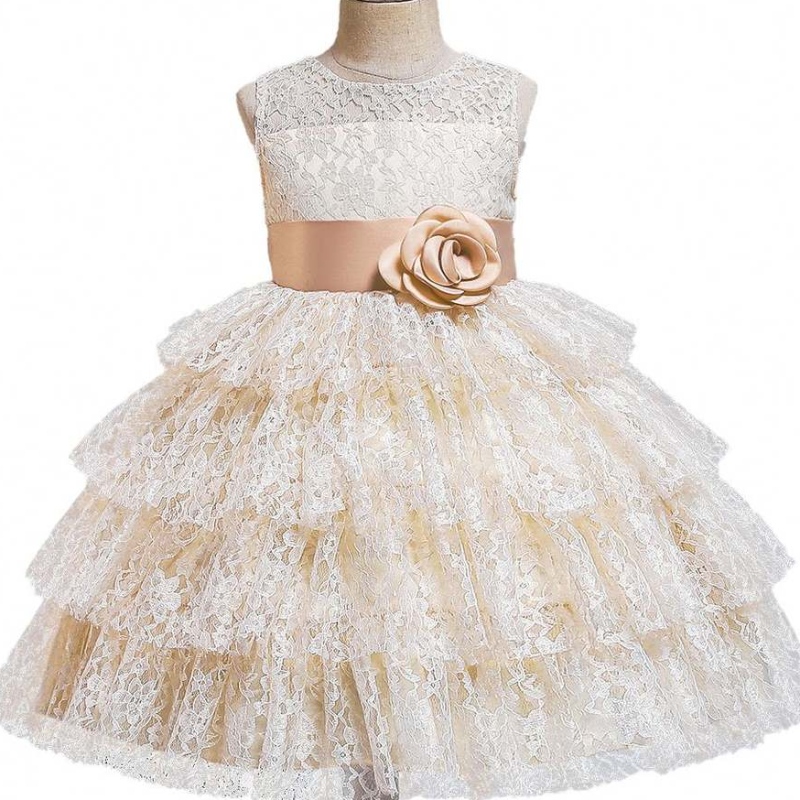Baige Summer Fashion Lace Tulled Lovely Beading Big Bow fødselsdagsfest Fancy Ball Gowns Flower Girl kjoler