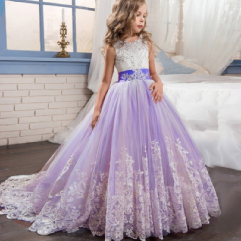 Baige engros børn aftenkugle kjole luksus prinsesse ærmeløs fest kjole fancy fødselsdagsfest prom kostume