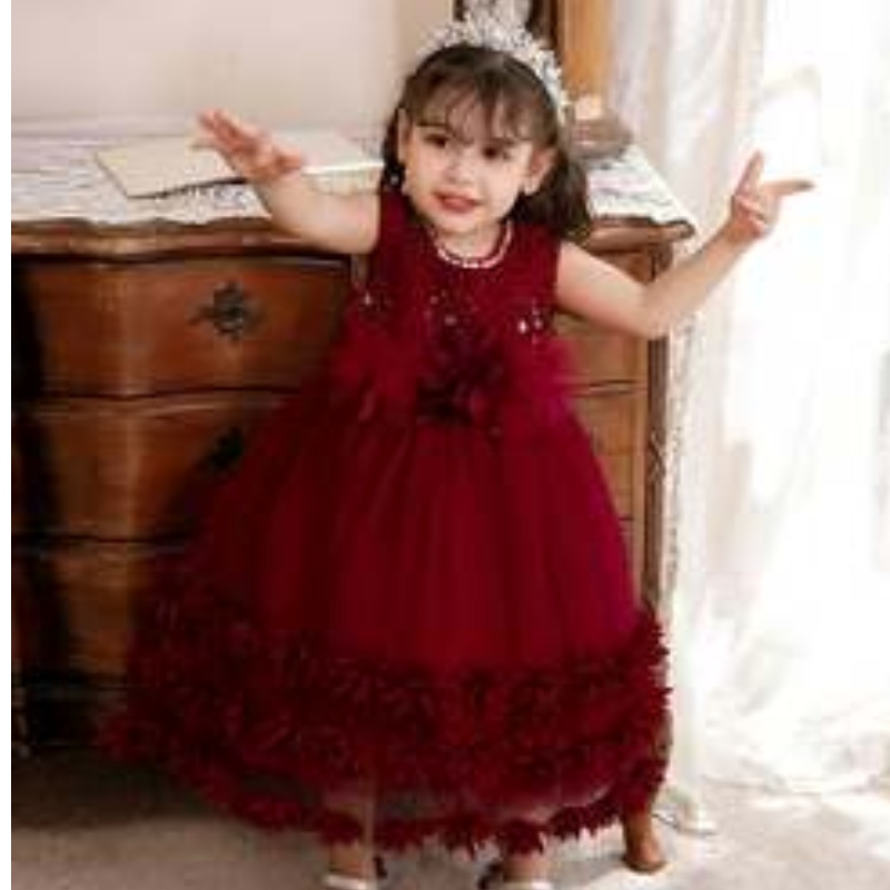 Baige 2022 Toddler Teen Ball Gown Princess Tylle Flower Girl Dress Formel paljetter Kid Girl Birthday Party Kjoler