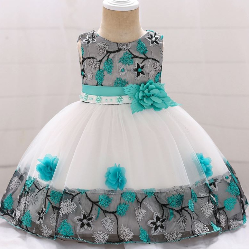 Baige i lager mode design 24 måneder baby piger blomster sommer baby prinsesse kjole til børn l5045xz