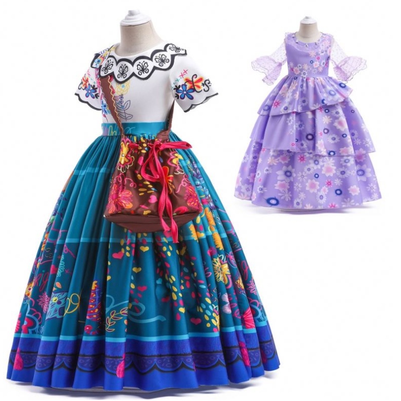 Baige encanto mirabel isabella lilla pige kjole lange ærmernye karneval børnefest cosplay kostume