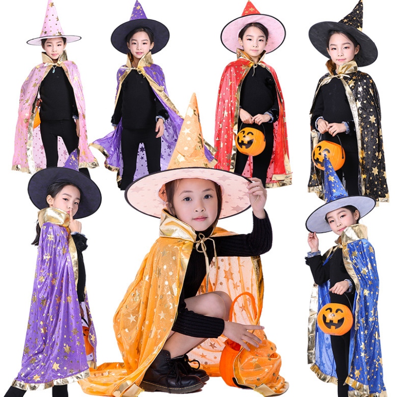 Halloween cloak børn cosplay heks kappe tryllekunstner guizard scene performance kostume hat