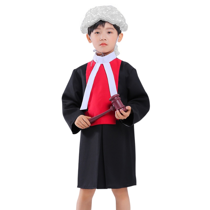 Børns dommer kostumer cosplay -kappe med parykk -jæveldyr Halloween karriere advokat børn kostume