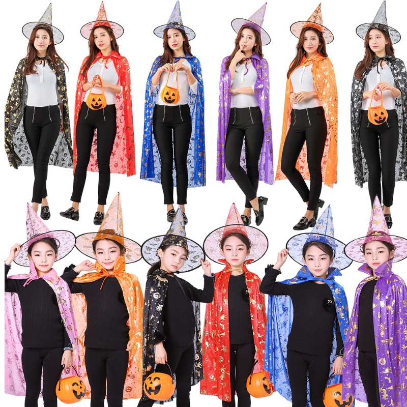 Halloween kostumer hekse troldmand kappe Cape Robe Pointy hat til børn Halloween rekvisitter Kvinder Set cosplay fødselsdagsfest