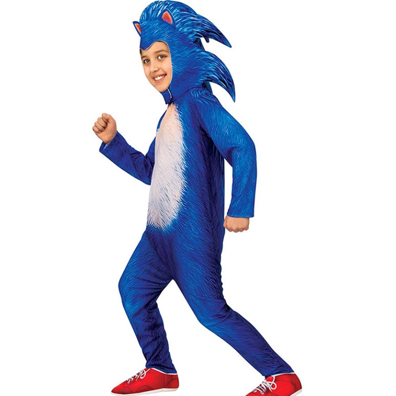 Halloween festspil cosplay børn blå sonisk jumpsuit tegneserie sonisk pindsvin kostume