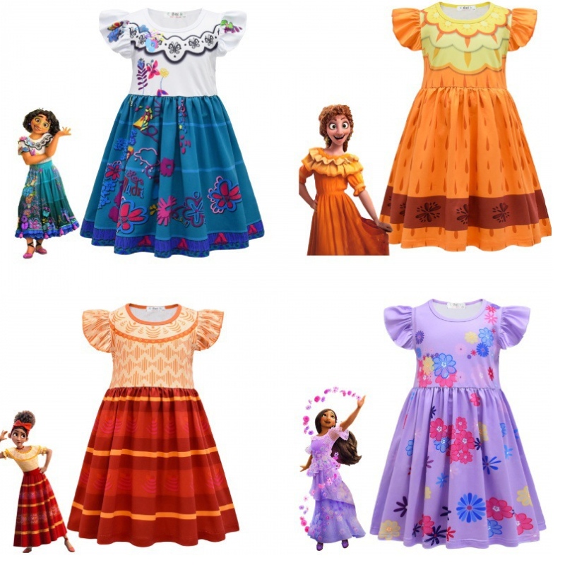 Mirabel cosplay kostume børne børn fancy karneval halloween prinsesse kjole encanto madrigal kjole