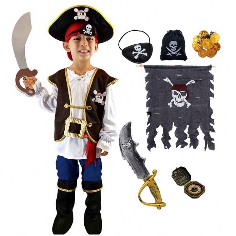 Deluxe Halloween Cosplay Set Kids Boys Pirate Costume til børn med HAT DGHC-080