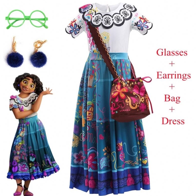 Baige Mirabel Cosplay Costume Kids Children Fancy Carnival Halloween Princess Dress Up Encanto Madrigal kjole