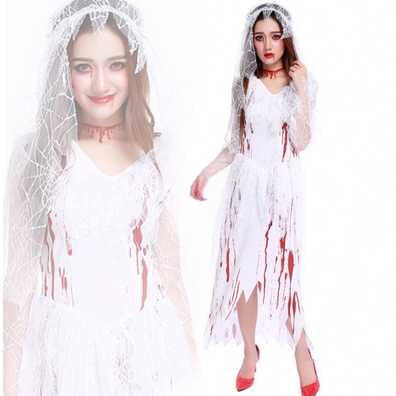 Kvinders halloween kostumer horror cos blodige kranium zombie voksen død brud