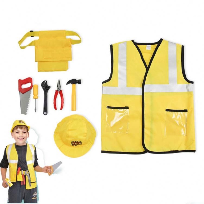 Kid Builder Karriere Dress Up Tøj drenge Byggeri-arbejdstager kostume med værktøjsbælte vest hat HCBC-002