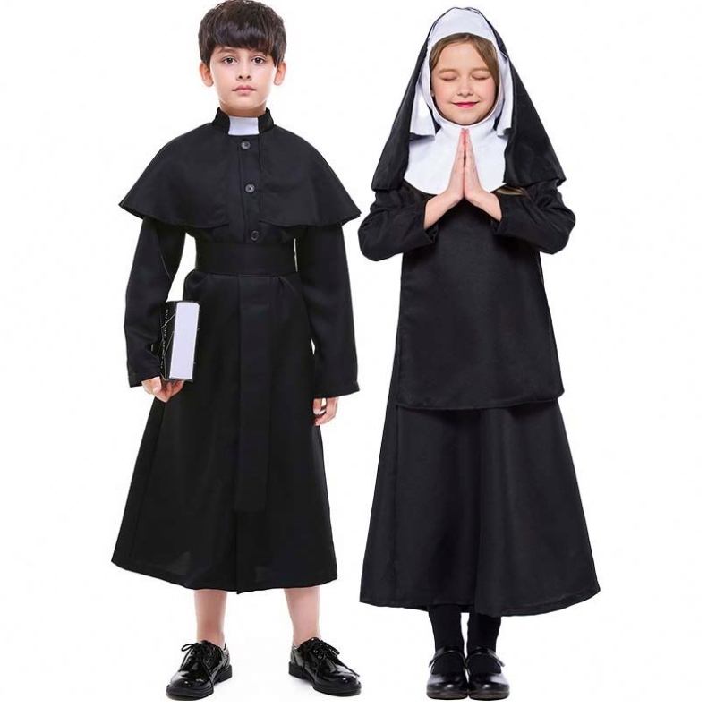 Halloween Masquerade Cosplay Jesus kostume Maria Black Nun Robes Halloween Priest Costume HCBC-009