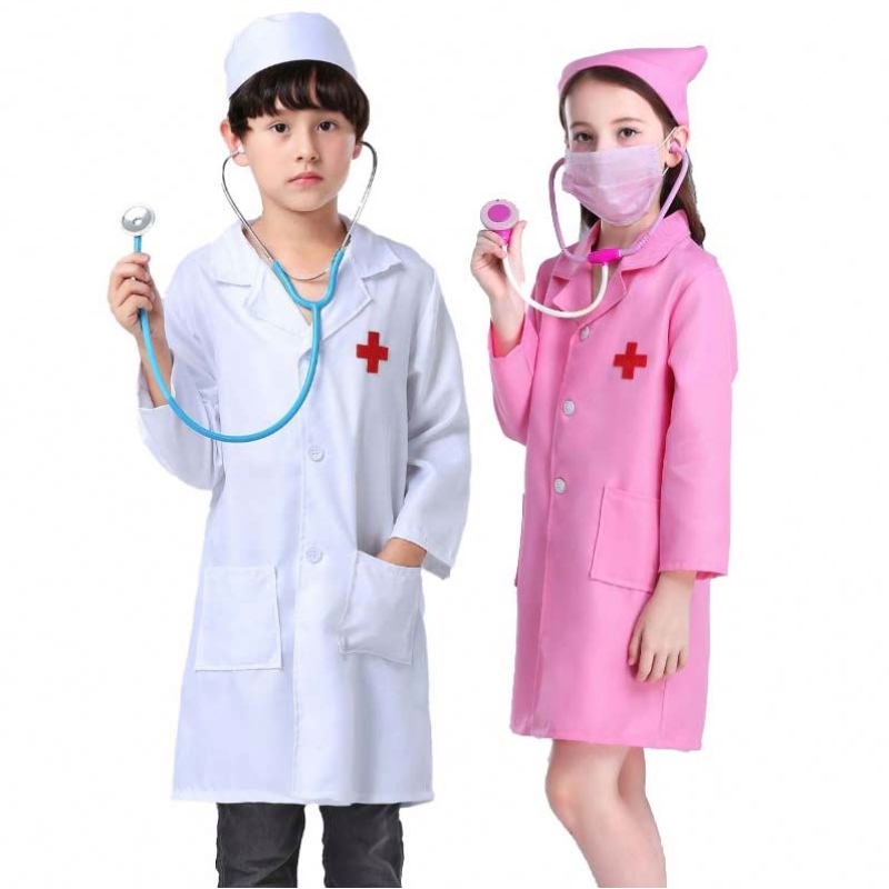 Børnefødesygeplejerske Uniform Cosplay Boy Girl White Pink Kids Nurse Costume HCBC-011