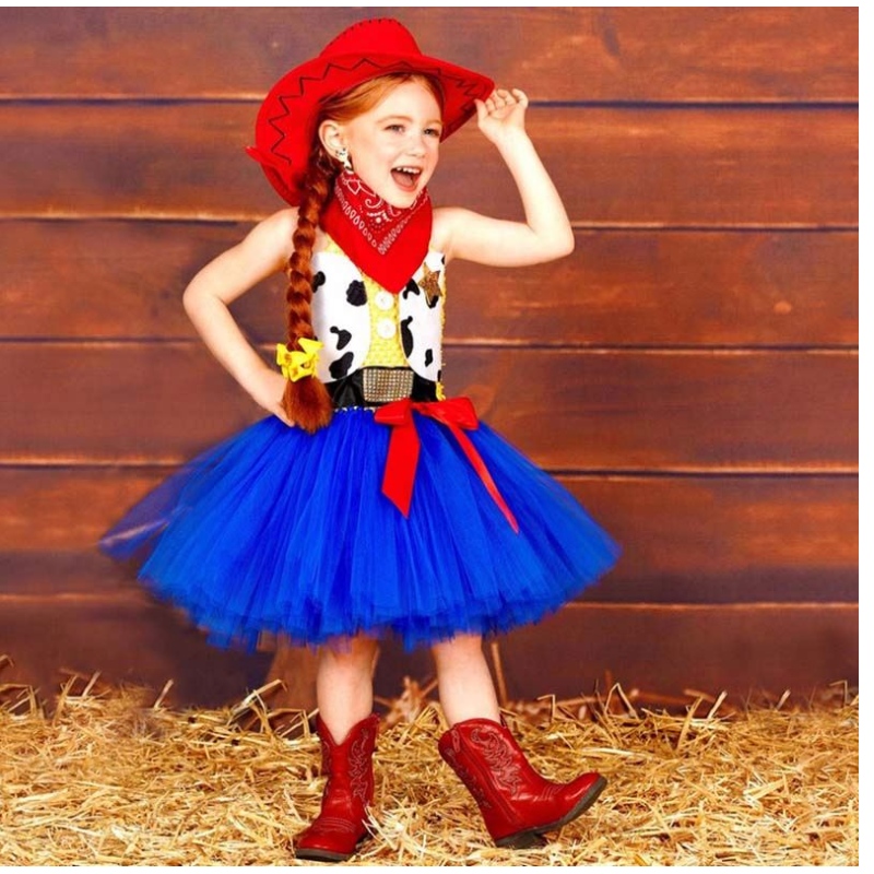 Påske fødselsdagsfest påklædning tøj cowgirl kostume til pige 1-12 år med bandana cowboy hat hcts-002