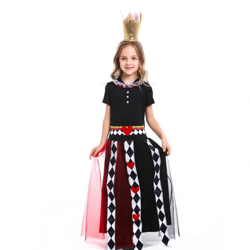 Piger alice i wonderland rød dronning af hjerte cosplay kostume børn halloween performance fancy fest kjole børn dronning cosplay