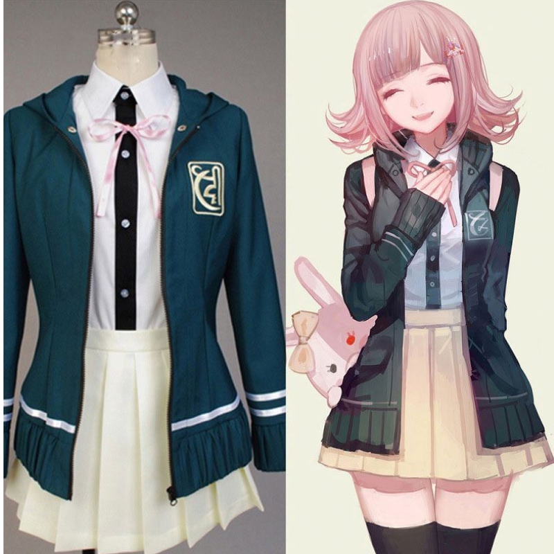 Gymnasieelever ensartet anime danganronpananami chiaki cosplay kostume langærmet kortnederdel lolinederdel