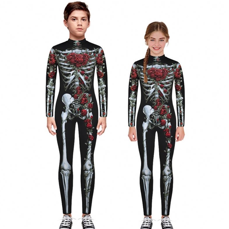 Halloween skræmmende cosplay -kostumer til børn skelet bodysuit djævel vampyr karneval fest tøj kranium kjole jumpsuit