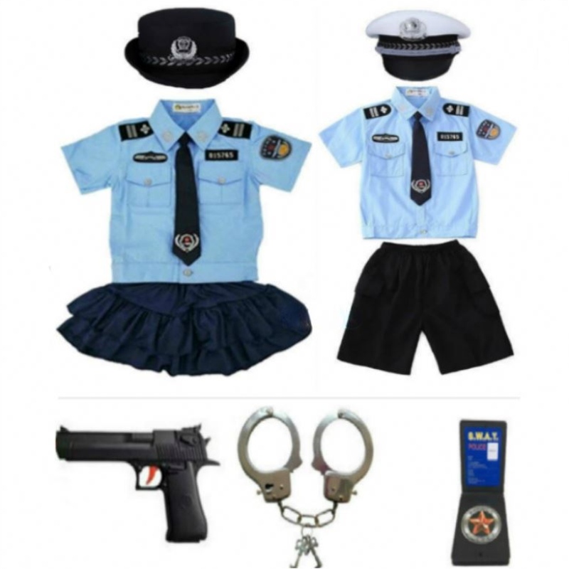 New Kids Child Cop Officer Uniform Halloween Costume Boys Girls Man Cosplay Suit med håndjern