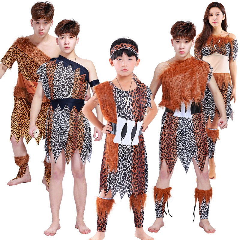 Varmt salg Voksen Halloween Cosplay African Primitive Wild Man -kostume Børns indiske vilde præstation kostume