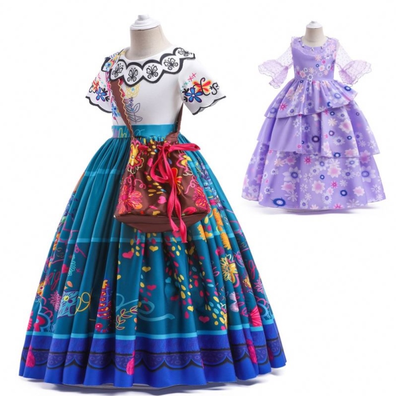 Baige encanto mirabel isabella lilla pige kjole lange ærmernye karneval børnefest cosplay kostume mfmw001