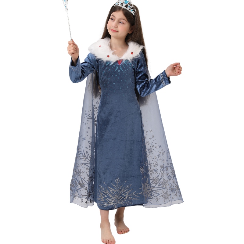 Varmt salg ægte Elsa prinsesse kjole børn Elsa cosplay kostume